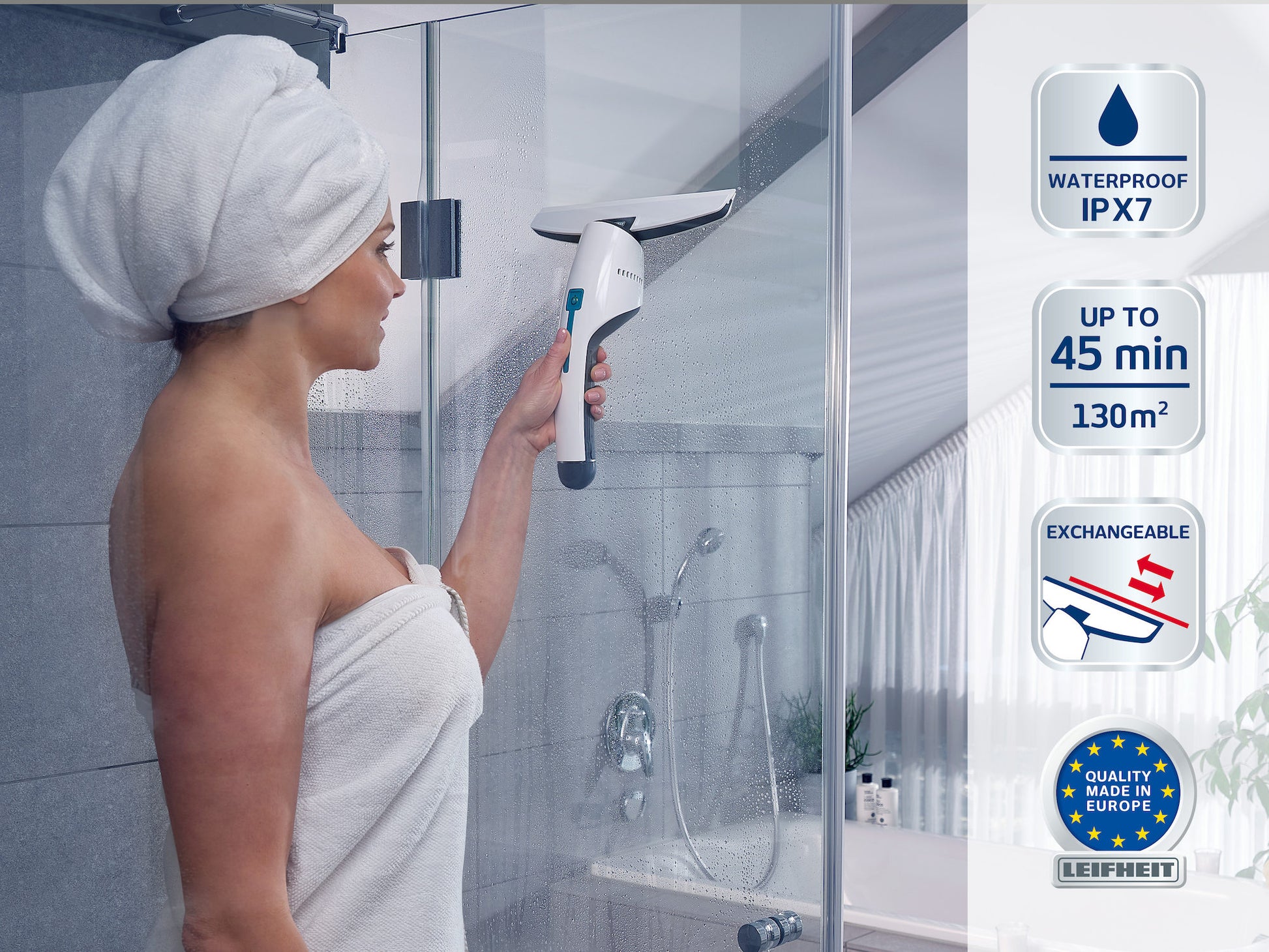 Leifheit NEMO – Fenstersauger – Arbeitsbreite 28 cm, Laufzeit 45 min, Tank 60 ml, 130 m², Weiss