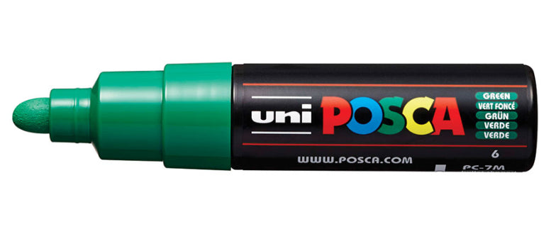 Uni-Ball POSCA PC-7M Kreativ-/Pigmentmarker – Rundspitze 4,5–5,5 mm, grün, feucht abwischbar – für viele Oberflächen