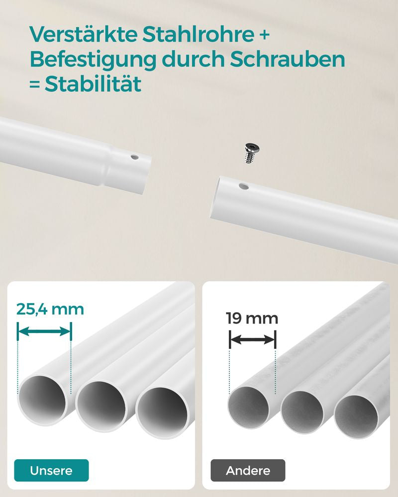 Songmics Garderobenständer – mit Rollen, Stahl, Weiss, 103,5 × 53 × 155 cm