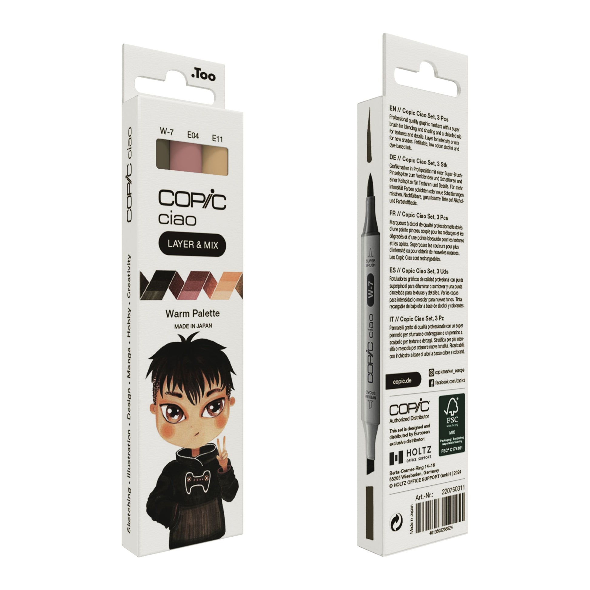 Copic Ciao Brush Pens – Kombi (Keil + Pinsel), alkoholbasiert, 3 Farben