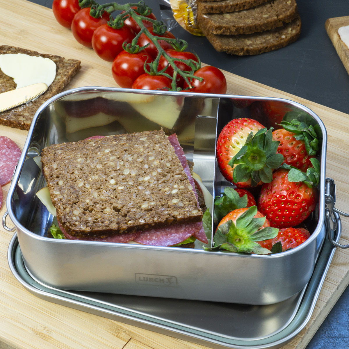 Lurch Lunchbox Snap – 1,2 l, 20 × 15 × 6 cm, Edelstahl 18/10/Kunststoff, Silber, spülmaschinenfest, BPA-frei