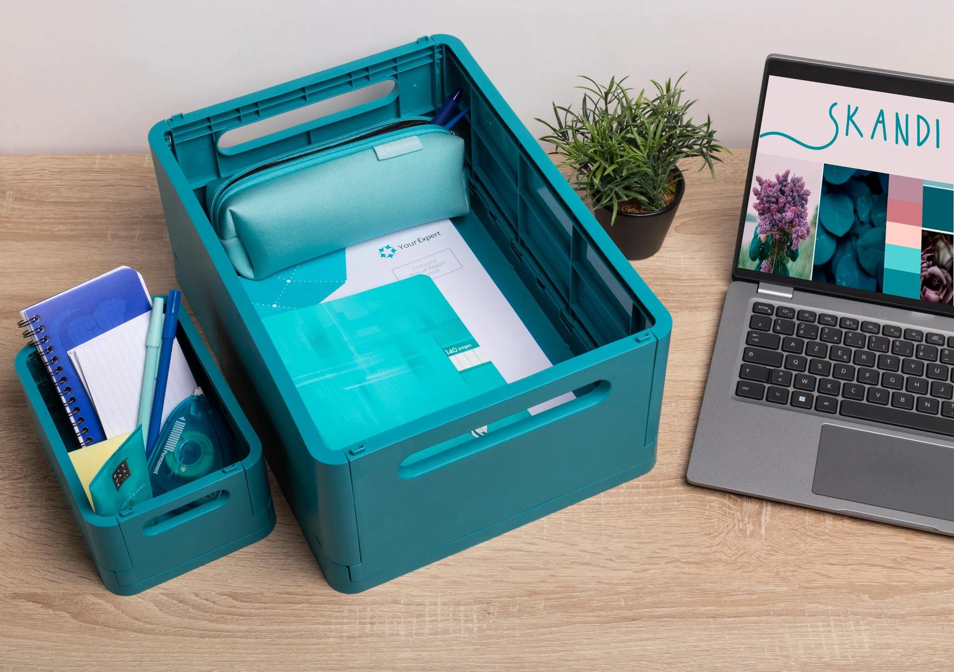 Exacompta Aufbewahrungsbox – für A6+, klappbar, pazifikblau, Polypropylen (PP), B 188 × H 95 × T 138 mm