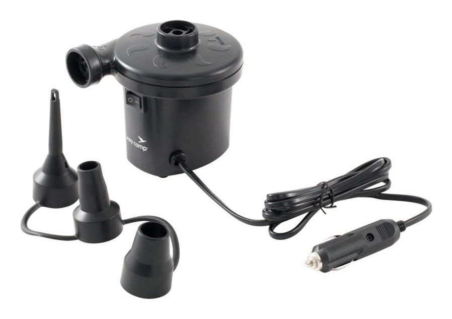 Easy Camp 12 V Luftpumpe El Nino – 216 l/min, 3 Düsen, Luftablass-Modus – für Zigarettenanzünder – Schwarz