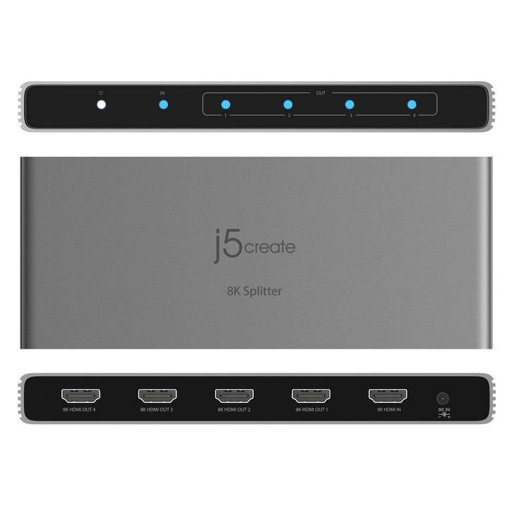 j5create JDSH814 – HDMI Splitter 1×4, HDMI 2.1, 8K@240 Hz, HDR, HDCP 2.3, Grau