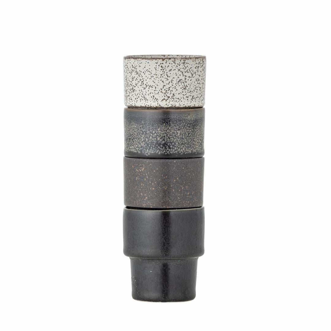 Bloomingville Ewan Espressotasse – 4er Set, 75 ml, Ø 6 cm, Steinzeug, Braun/Schwarz, spülmaschinenfest