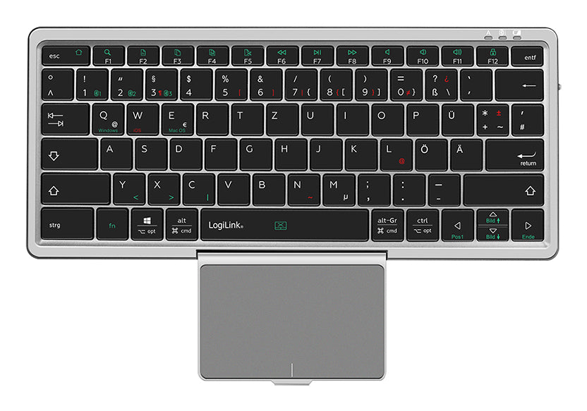 LogiLink Tastatur 75% – Bluetooth 5.1, Multi-Device (3 Geräte) – QWERTZ (DE) – Grau – ohne Ziffernblock