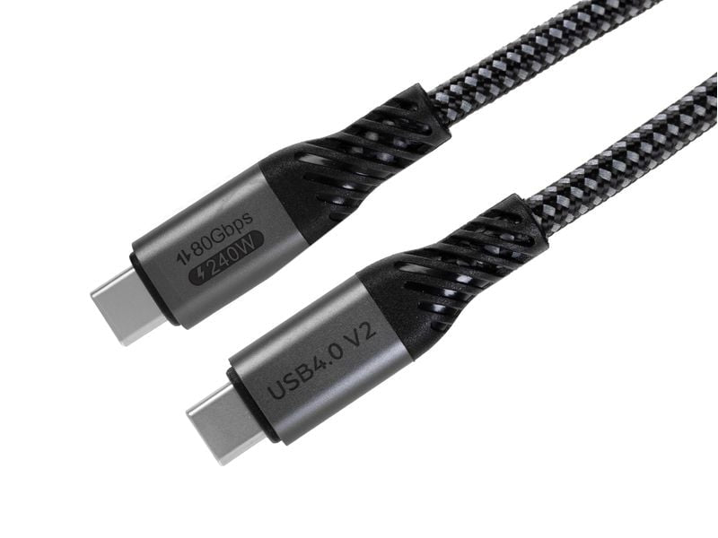 ONIT USB-C auf USB-C Kabel – USB4 80 Gbit/s – 0,5 m – PD 240 W – Textilmantel – Schwarz/Grau