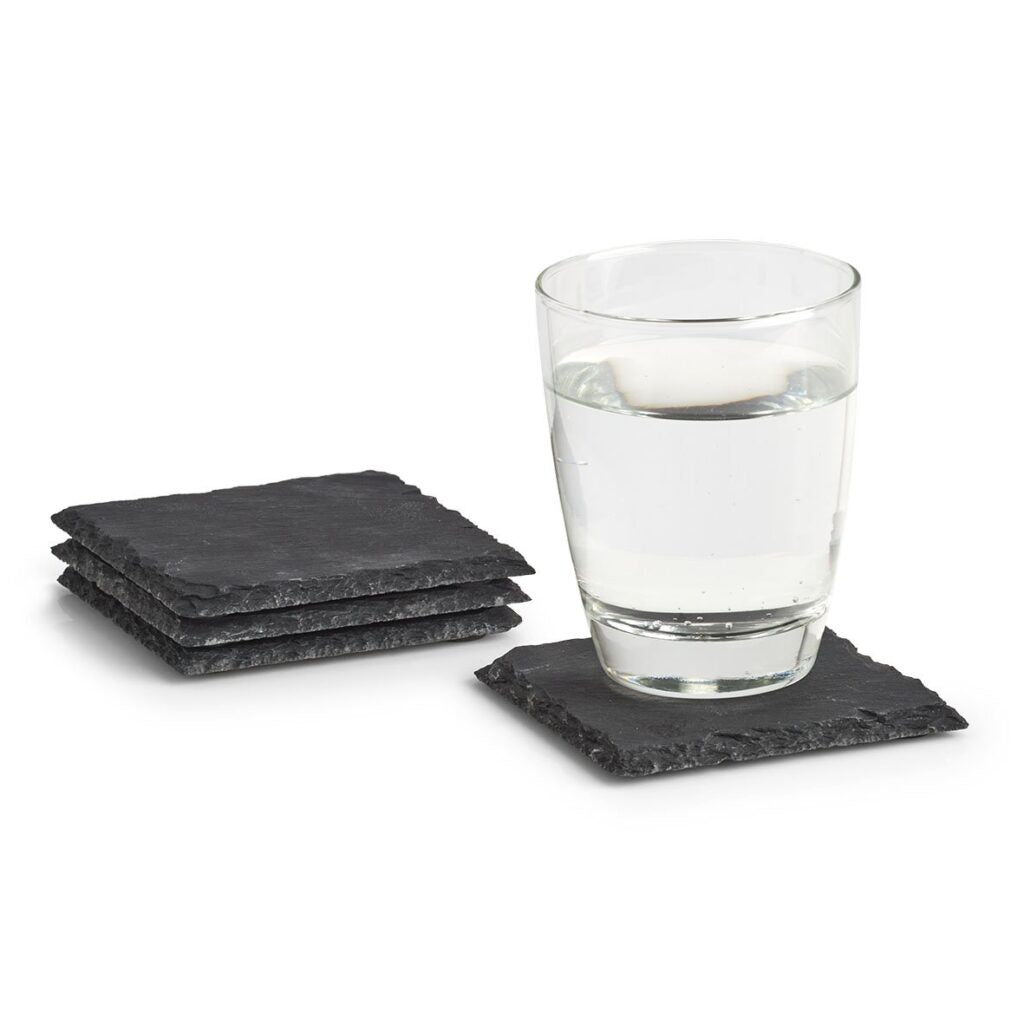 Zeller Present Glasuntersetzer – 4er Set, 10,0 × 10,0 × 0,5 cm, Schiefer/Silikon, Schwarz, für Gläser