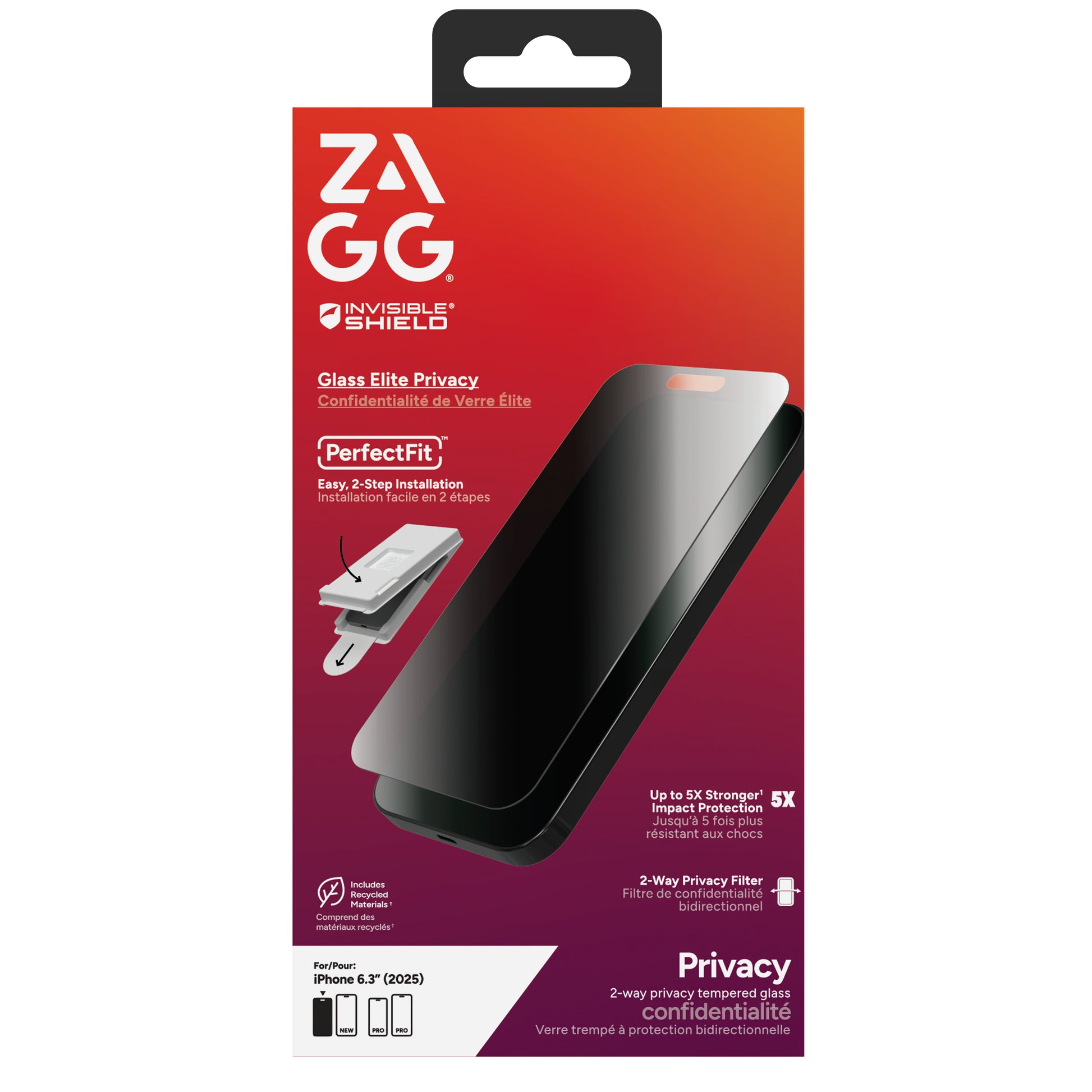 ZAGG Privacy-Filter, gehärtetes Glas – für Apple iPhone 17 – 1er-Pack