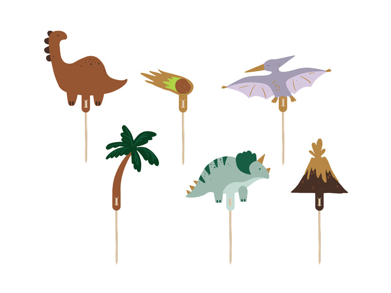 PartyDeco Caketopper Dinosaurier – mehrfarbig – 12 cm – 6 Stk