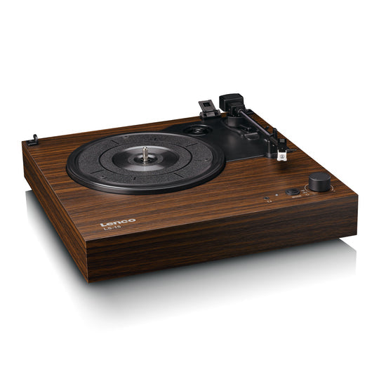Lenco LS-15WD – Plattenspieler (Riemenantrieb), Bluetooth, Phono-Vorverstärker, 33⅓/45 – Braun