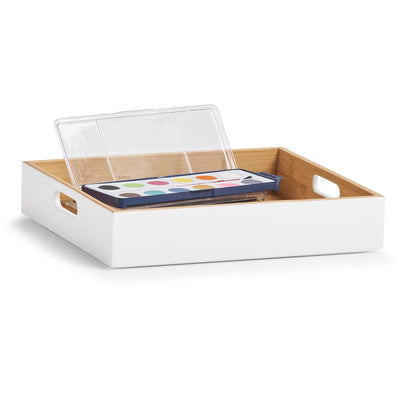 Zeller Present Aufbewahrungsbox (mit Griff) – Bambus – Weiss – 300 × 60 × 270 mm