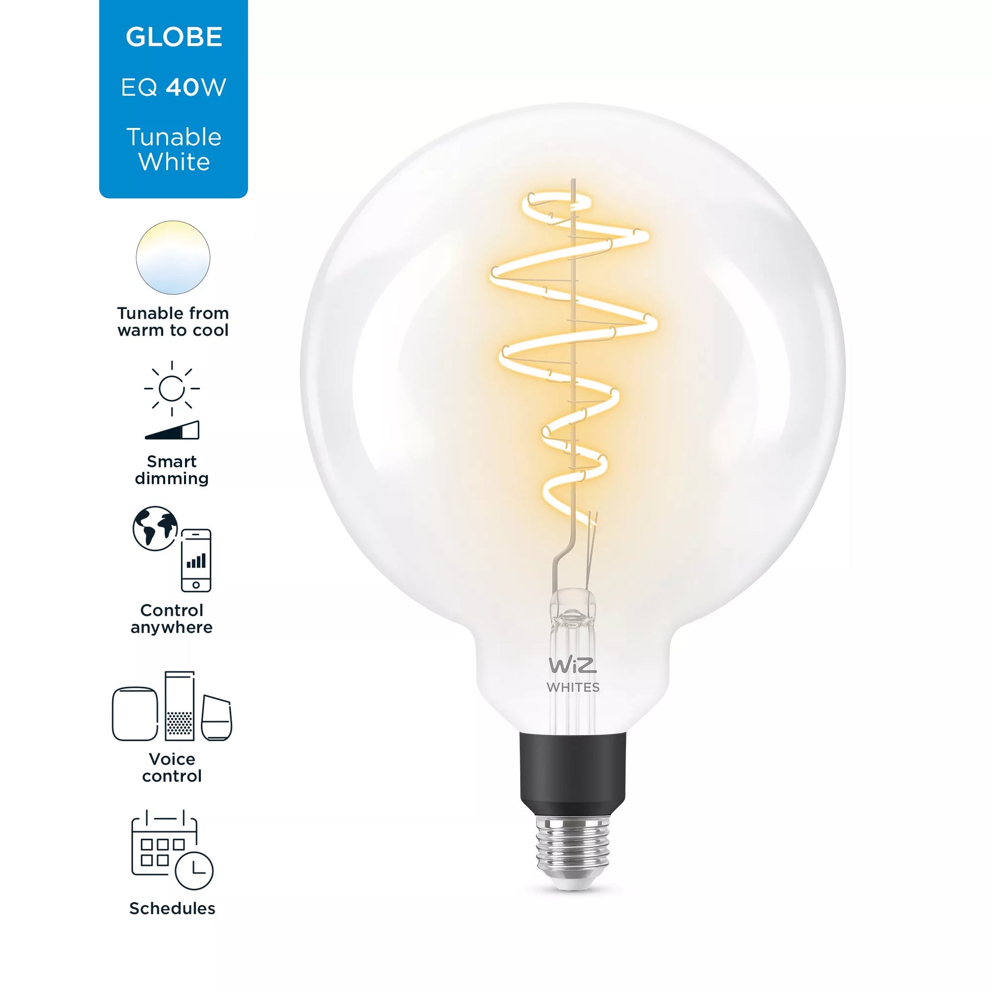 WiZ LED-Leuchtmittel G200 E27 – 6,7 W dimmbar, 470 lm, 2700–6500 K, für Matter und WLAN, klar