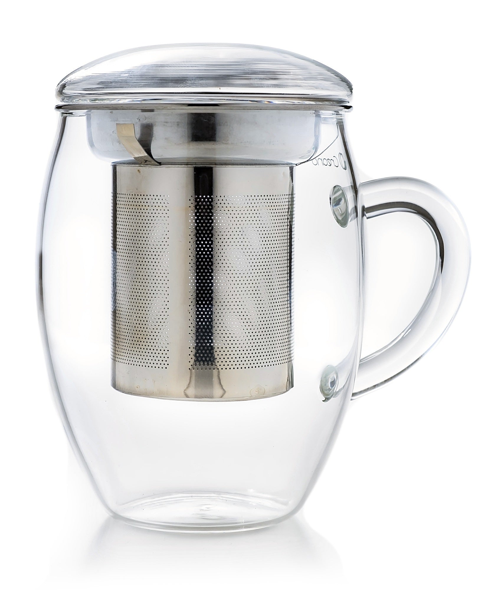 Creano Teeglas – 400 ml, Borosilikatglas, Transparent, mit Edelstahl-Deckel, spülmaschinenfest