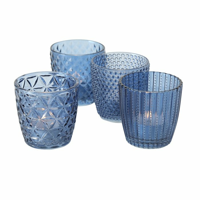Boltze Windlicht – Glas, blau – Ø 7,5 × 7,5 cm – 4-teilig
