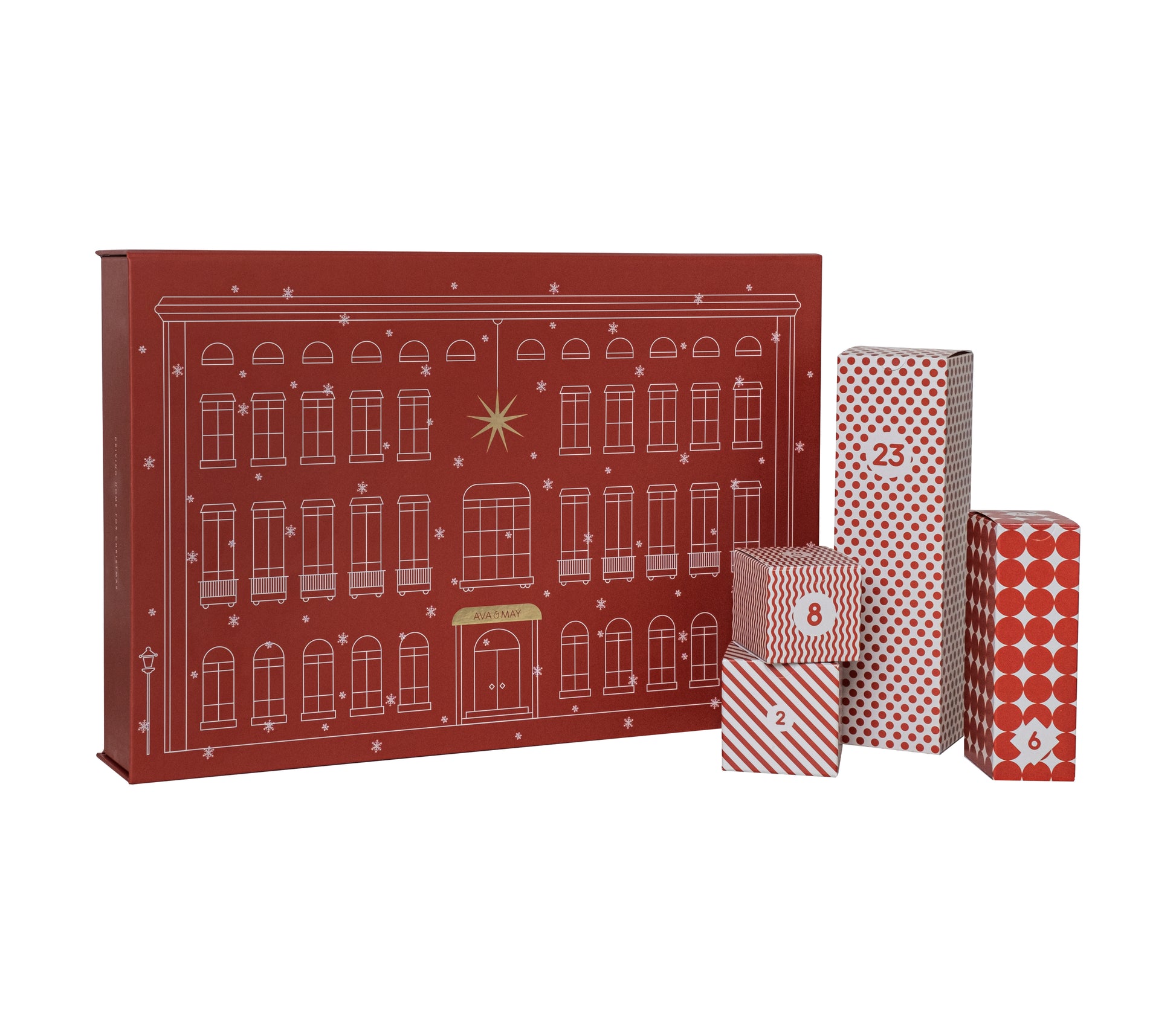 AVA & MAY Adventskalender – Weihnachten – befüllt, 24-teilig – 38,5 × 25,5 × 6,5 cm