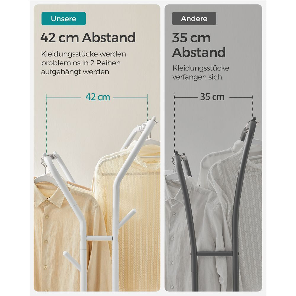 Songmics Garderobenständer – mit Rollen, Stahl, Weiss, 103,5 × 53 × 155 cm