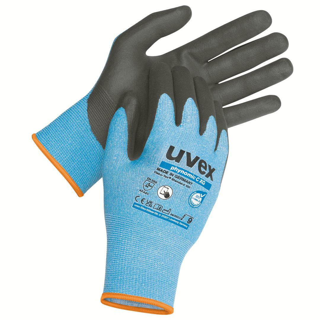 Uvex Schnittschutzhandschuhe phynomic C XG – Grösse 6, 10 Paar – EN 388:4X42B, HPPE/Glasfaser/Polyamid, Schw