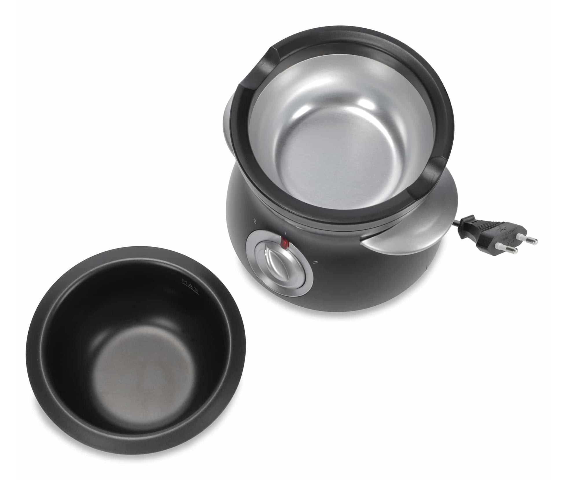 ADE Fondue-Set KG2352 – Kunststoff, 0,5 l, 6 Gabeln, netzbetrieben – schwarz/silber
