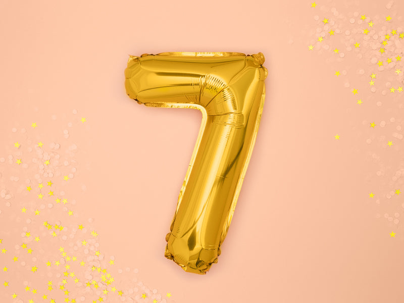 PartyDeco Folienballon Zahl 7 – Gold – 35 cm – Folie – 1 Stück – mit Helium befüllbar