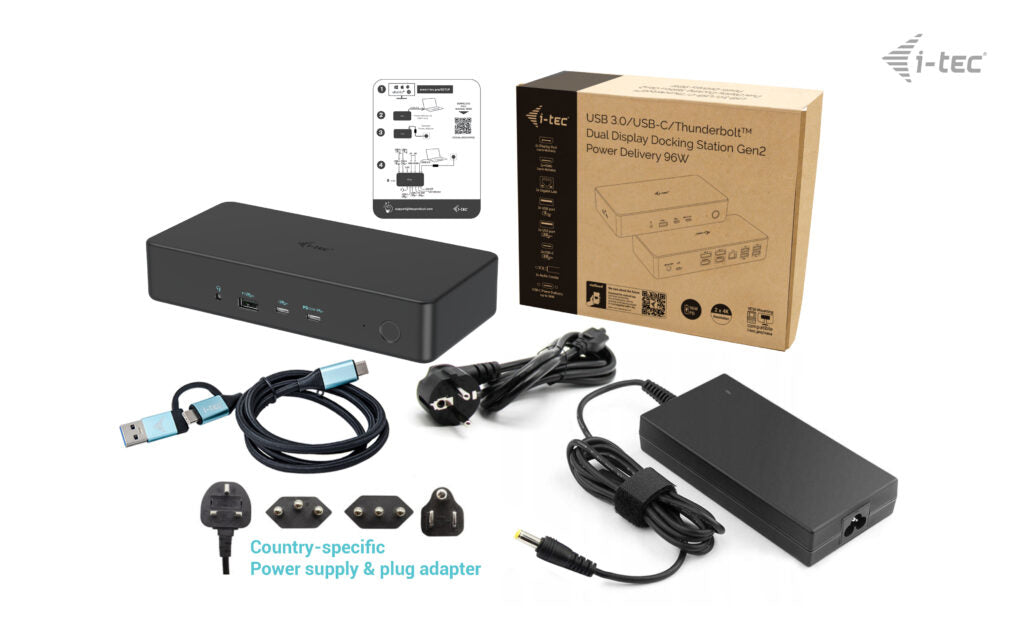 i-tec Dockingstation – USB-C, 2× DP, 2× HDMI, 5× USB-A, 100 W PD, GbE, für Windows/Mac