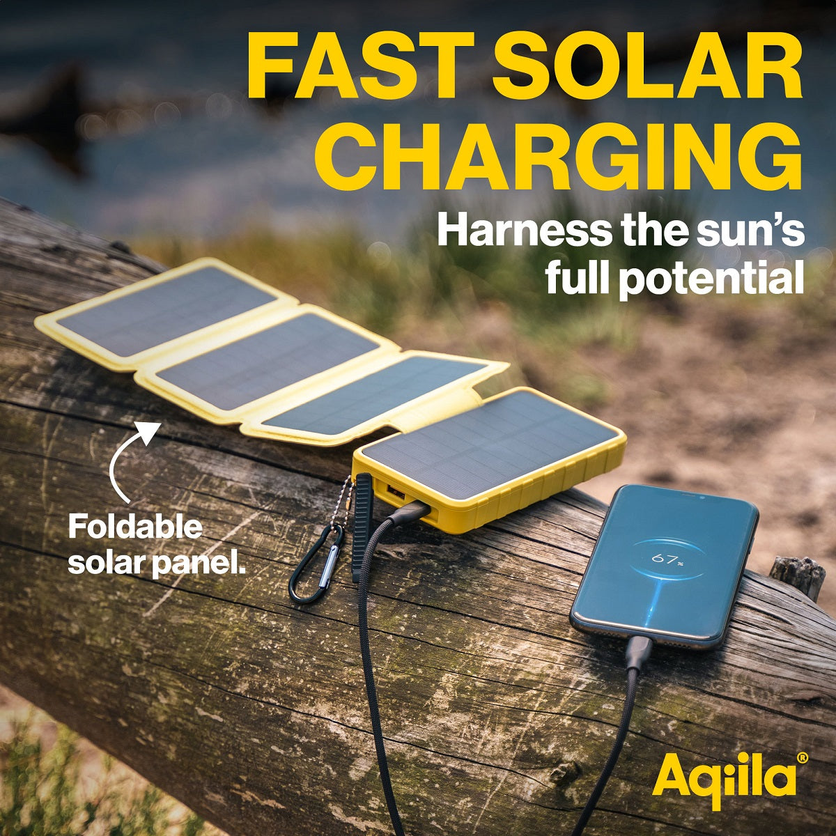 Aqiila Powerbird BS10 Solar Powerbank 10'000 mAh – 20 W PD, 1× USB-C, 1× USB-A, gelb