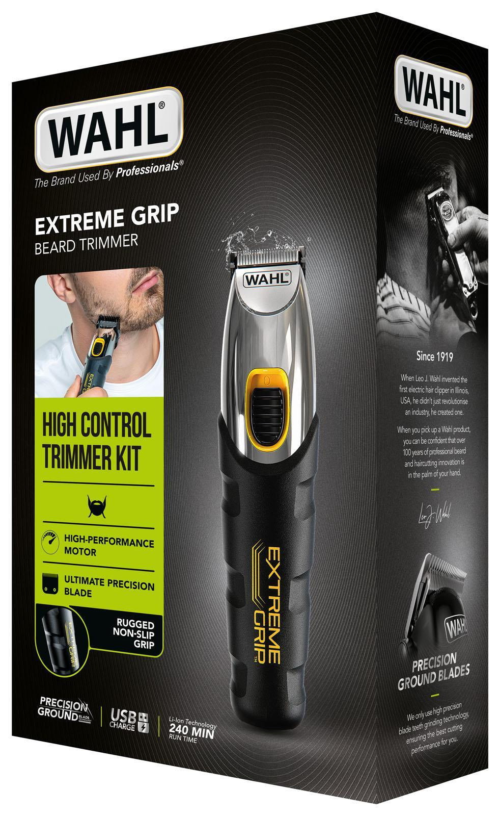 Wahl Barttrimmer – Schnittlänge 0,5–9 mm, Schnittbreite 3 cm, 240 min Akku – Silber
