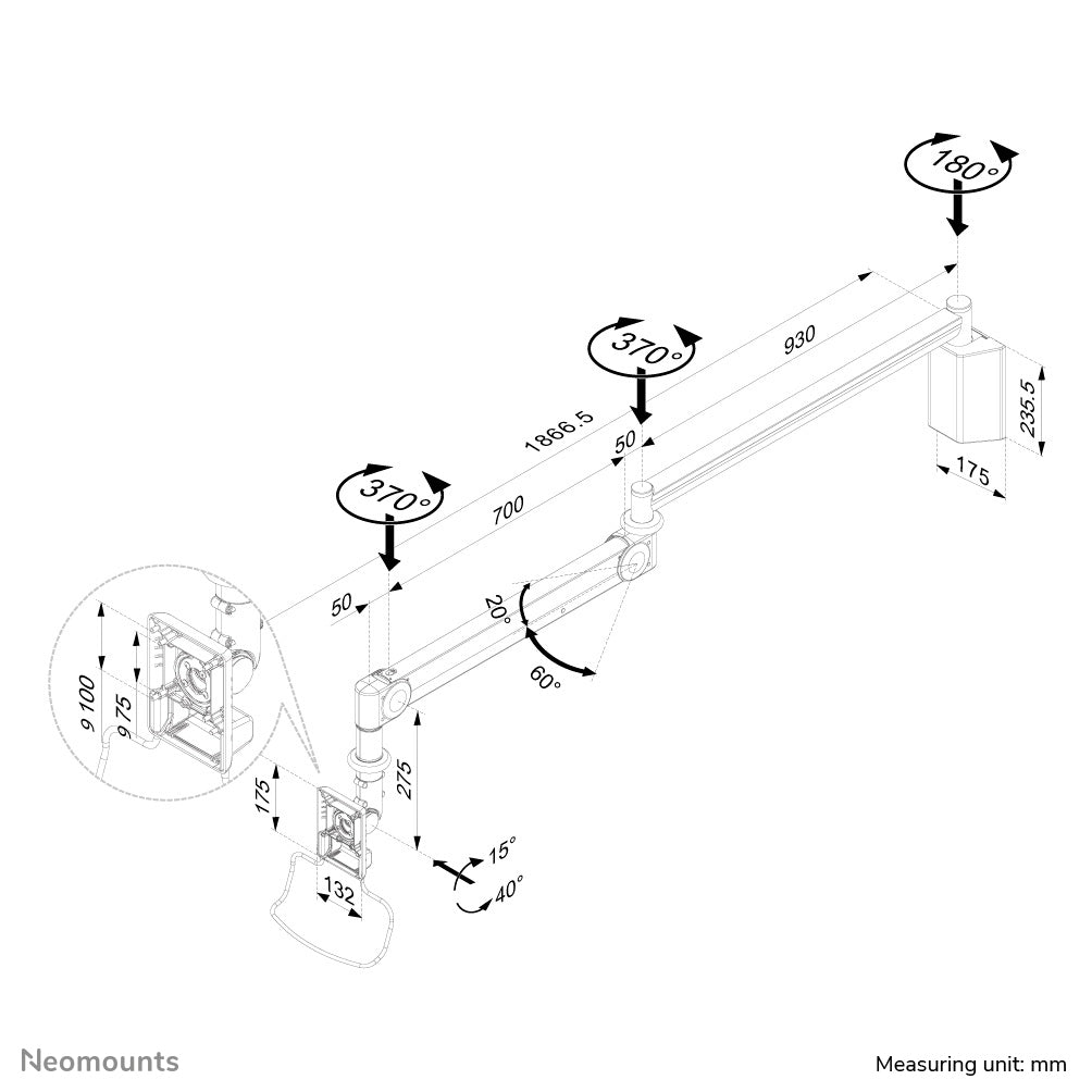 Neomounts FPMA-HAW100 – Monitorhalterung – bis 24", VESA 100 × 100 mm, 6 kg, höhenverstellbar, silber