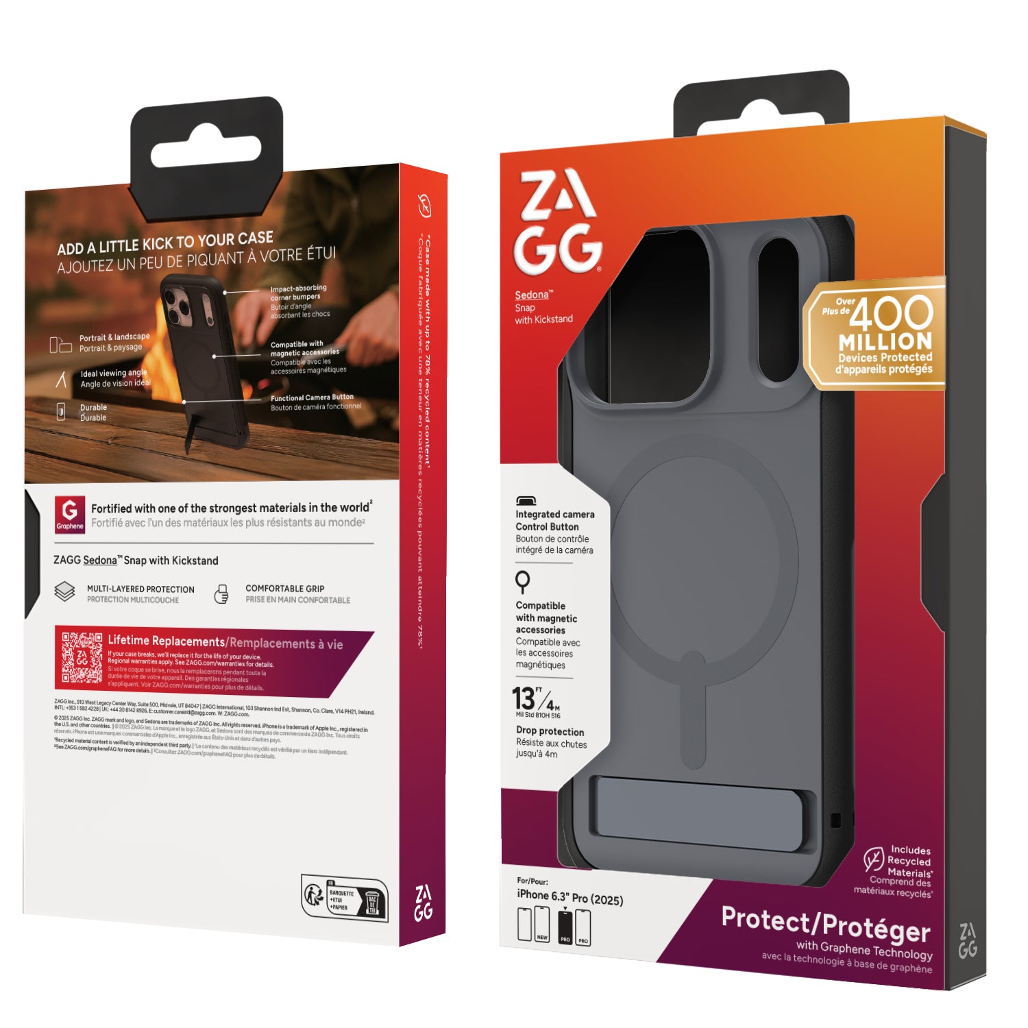 ZAGG Sedona Snap Backcover – für Apple iPhone 17 Pro, mit Ständer, Graphen, Anthrazit, bis 4 m sturzsicher