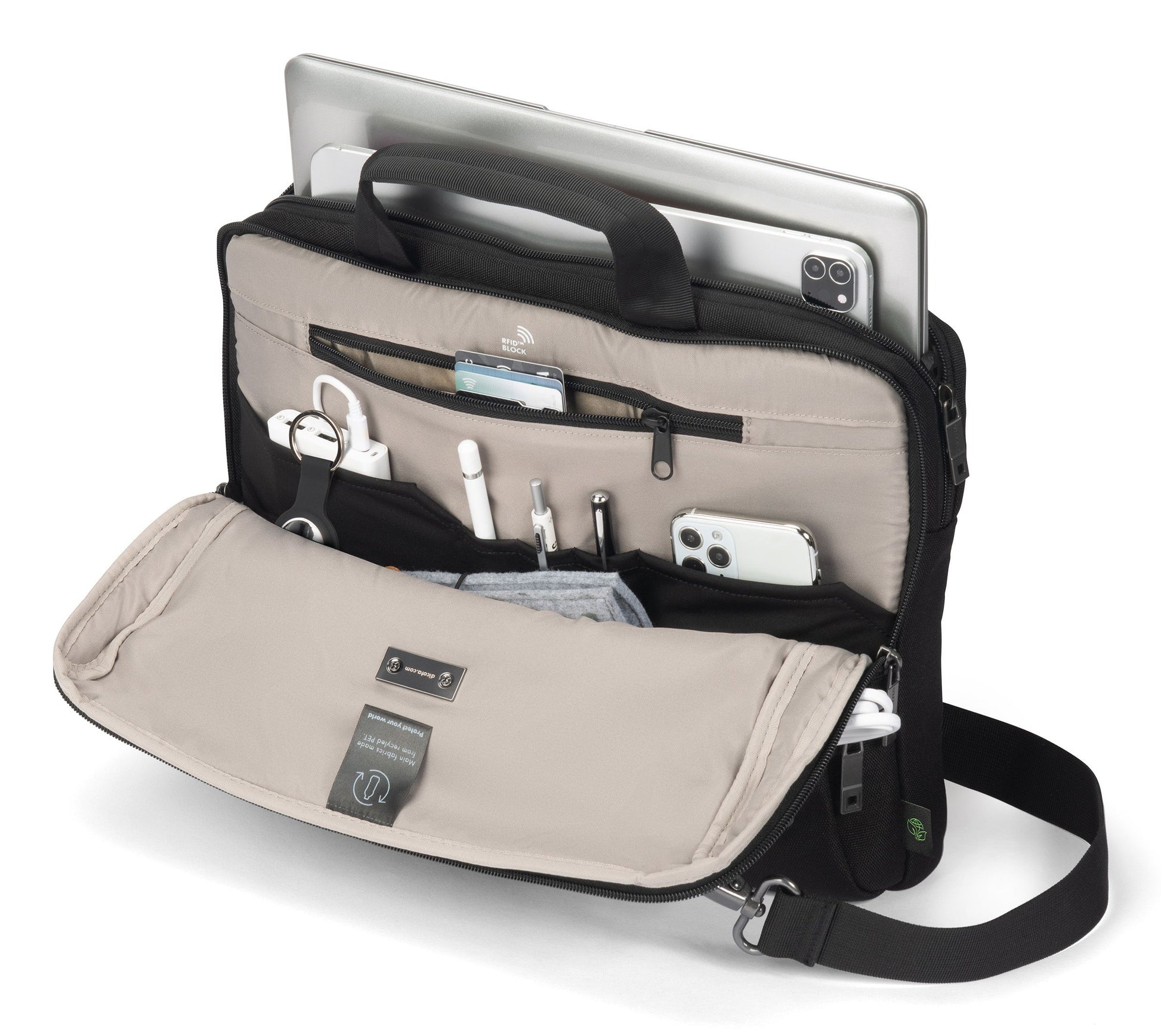 DICOTA Slim Casei FIVE Notebook-Tasche bis 14" – Trolley-Band, verschliessbar – Schwarz