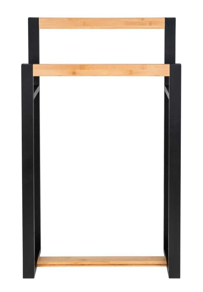 WENKO Handtuchständer Braidi – 2 Arme, 55×20×89,5 cm, Bambus, Schwarz/Natur