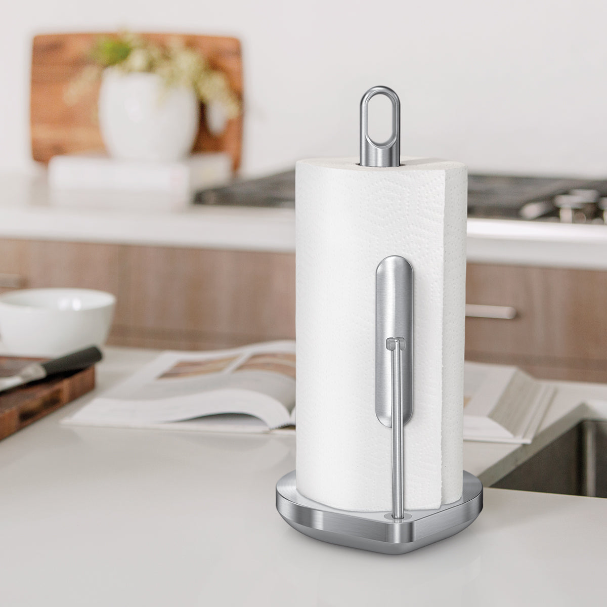 simplehuman KT1203 – Küchenrollenhalter Edelstahl, 20,3 × 17,8 × 38,1 cm, silber (gebürstet)