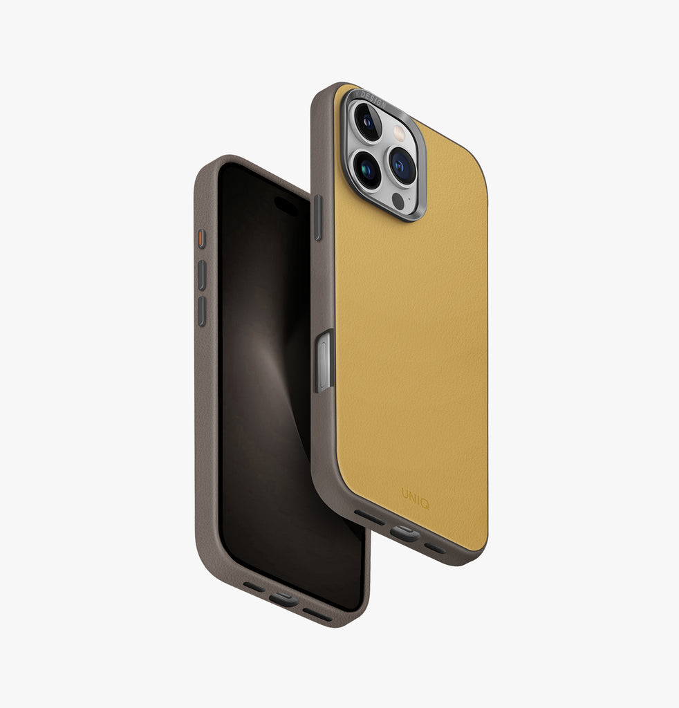 Uniq Backcover Lyden DS – für Apple iPhone 16 Pro – gelb – Kunstleder