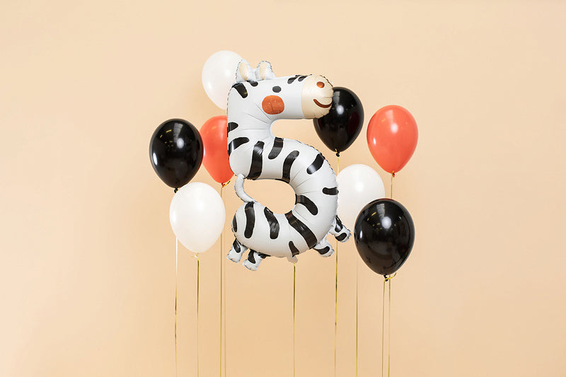 PartyDeco Folienballon Zahl 5 Zebra – mehrfarbig – 68 × 98 cm – 1 Stk