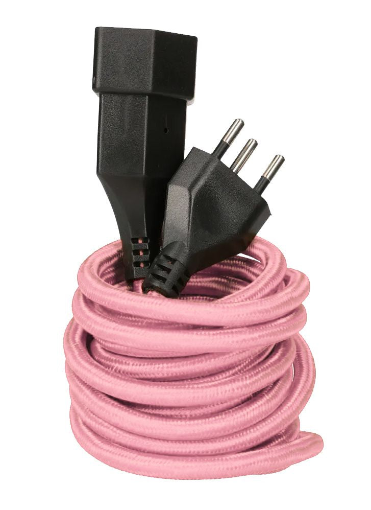 MaxTex Verlängerungskabel – T12–T13, 3 m, 3×1 mm², Textilmantel, Rosa