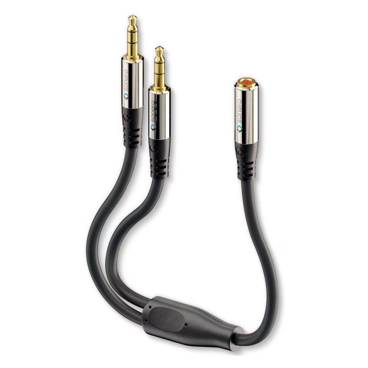 Sonero 3,5 mm Splitterkabel – 3,5 mm Klinkenbuchse zu 2× 3,5 mm Klinkenstecker – 0,25 m, vergoldete Stecker