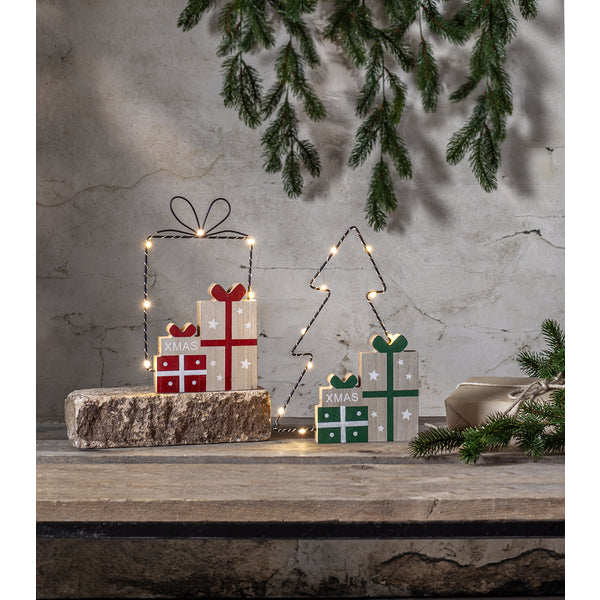 Star Trading Dekorationsfigur JOLLY – 25 cm, 0,07 W, Warmweiss, Rot/Holz, Timer, Batteriebetrieben