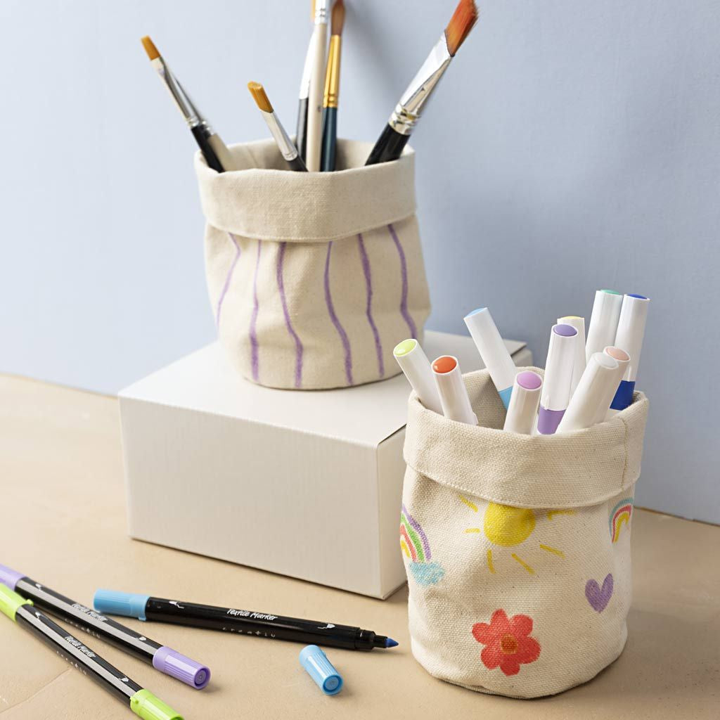 Creativ Company Aufbewahrungskorb – Baumwolle – Hellbeige – 90 × 145 × 90 mm – 2-teiliges Set