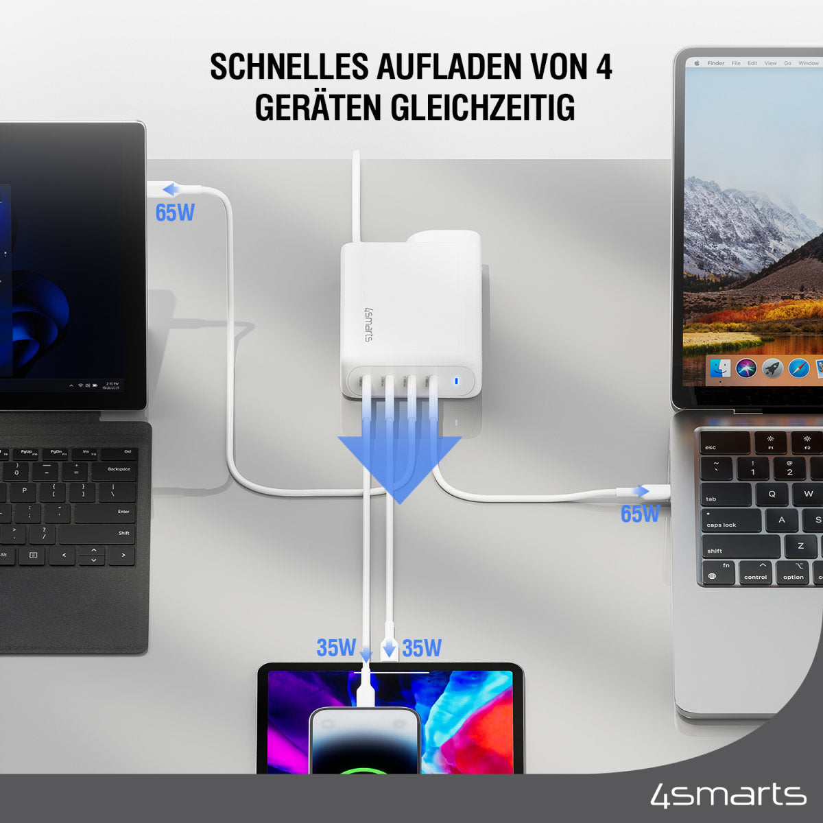 4smarts Flex Pro Ladegerät – 200 W, 2× USB-C, GaN – für Nintendo Switch, Laptop, Smartphone und mehr