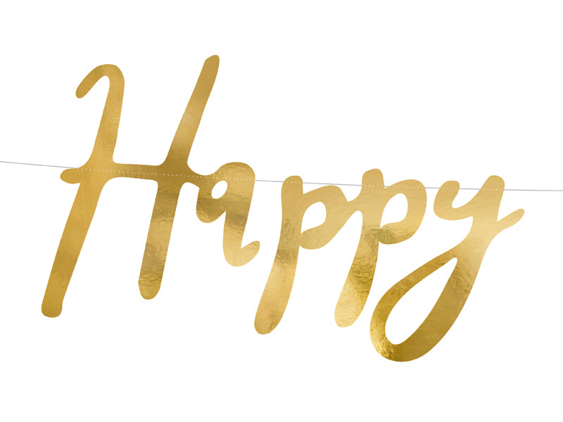 PartyDeco Fahnenbanner Happy Birthday – Gold – 62 × 16,5 cm – Papier – 1 Stk