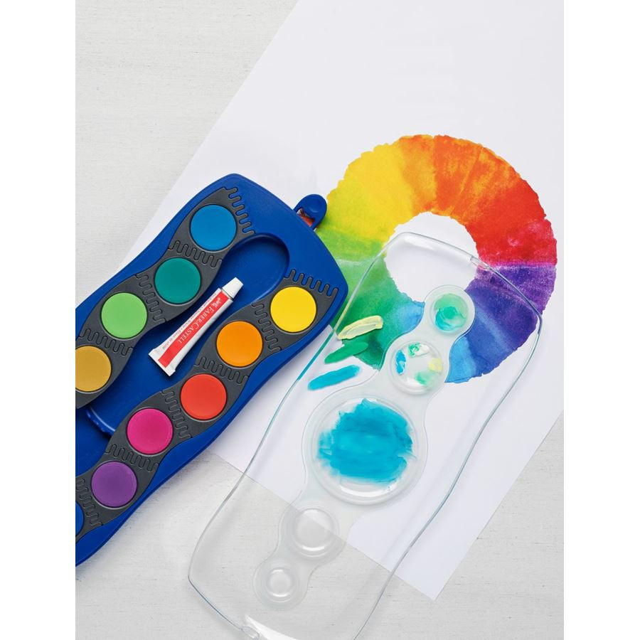 Faber-Castell Deckfarbkasten – Mehrfarbig – 12 Farben, inklusive Deckweisstube, Pinselfach