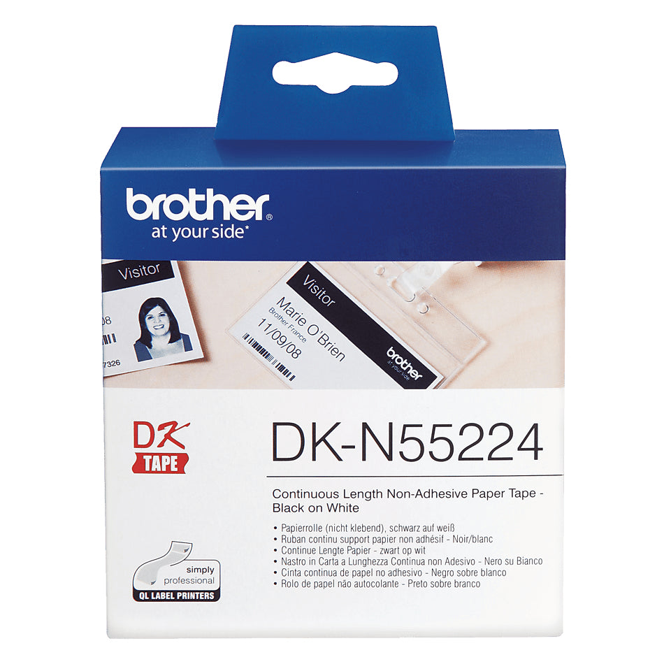 Brother Endlos-Kartonschilder DK, 54 mm × 30,5 m, weiss, Papier, nicht klebend