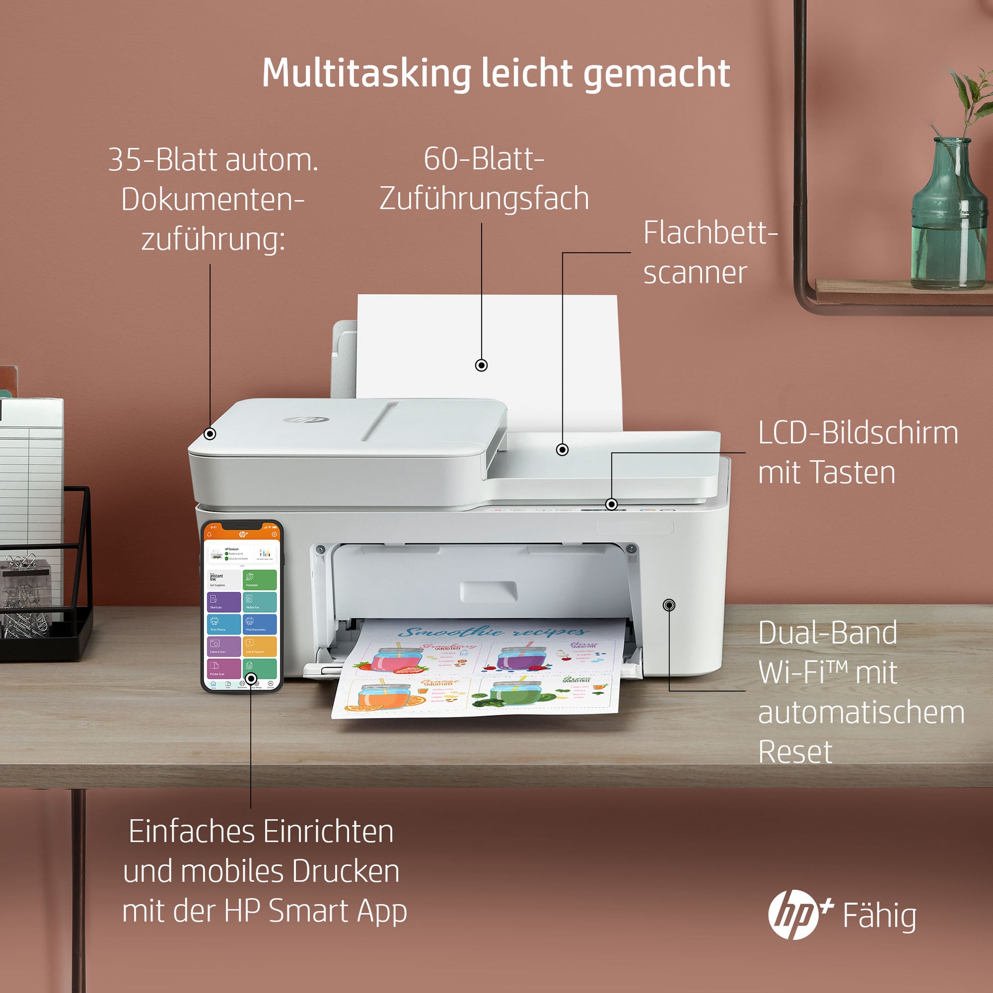 HP DeskJet 4110e – Farbtintenstrahl-Multifunktionsdrucker, A4, 4-in-1, Duplex, ADF, WLAN, AirPrint