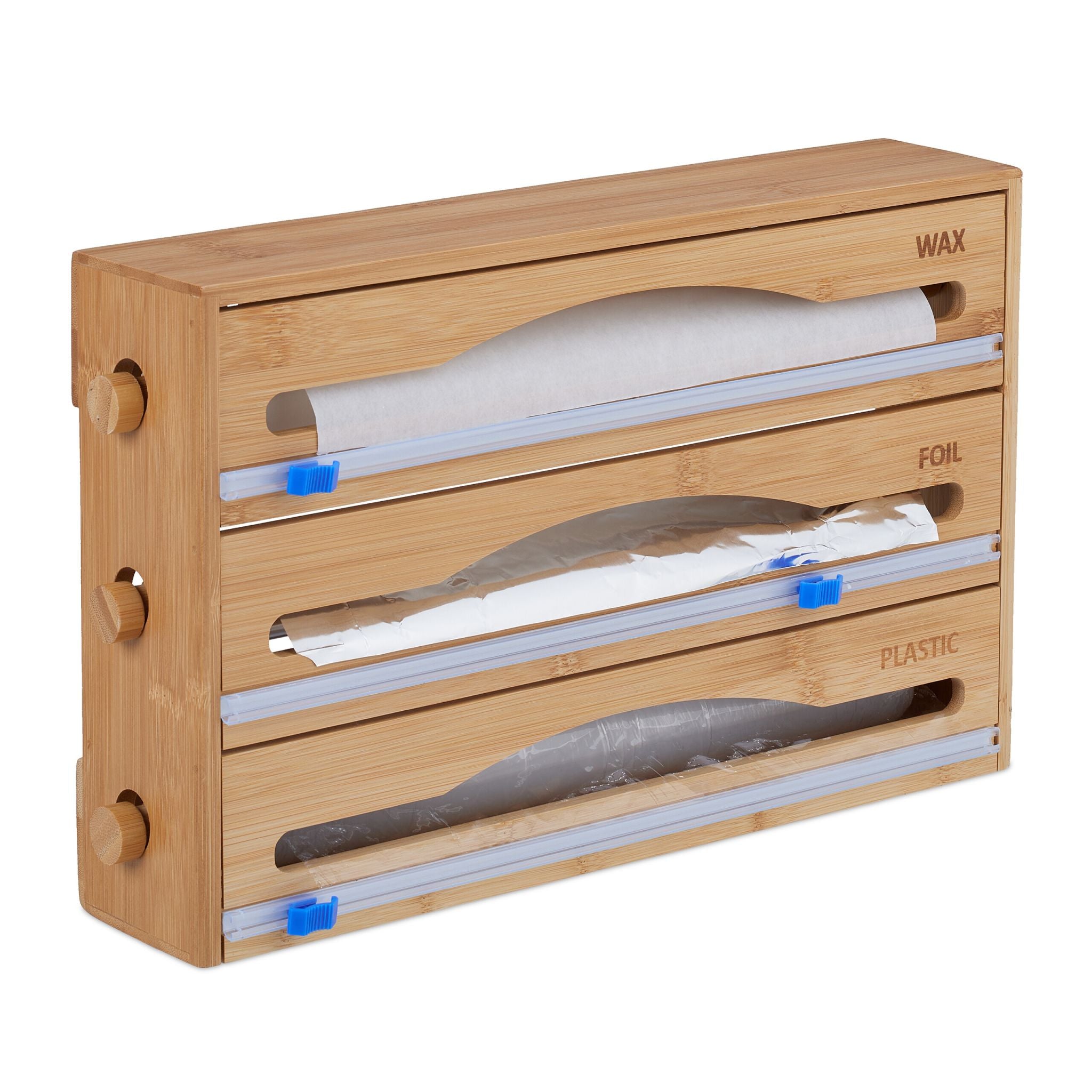Relaxdays Küchenrollenhalter Bambus/Kunststoff, 39 × 9 × 23,5 cm, für die Wand, Holz