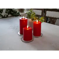 Star Trading LED-Säulenkerze Flamme Flow – Ø 7,5 × 15 cm, 0,01 W, warmweiss, rot, batteriebetrieben, Timer
