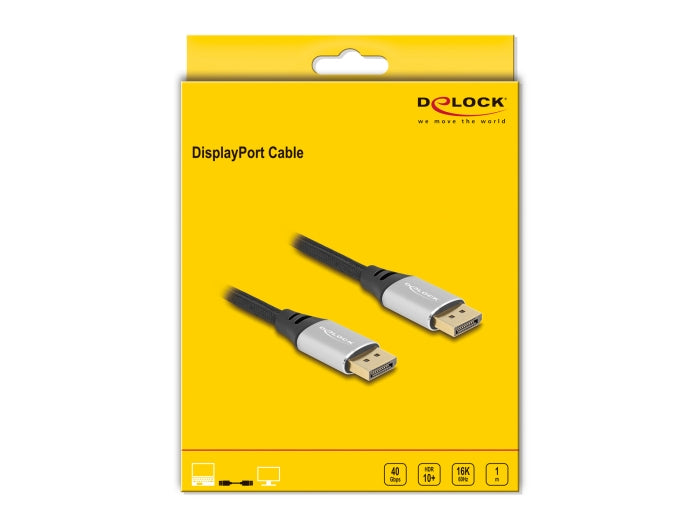 DeLOCK DisplayPort Kabel DP 2.1 8K 60 Hz – 1 m – Schwarz/Silber