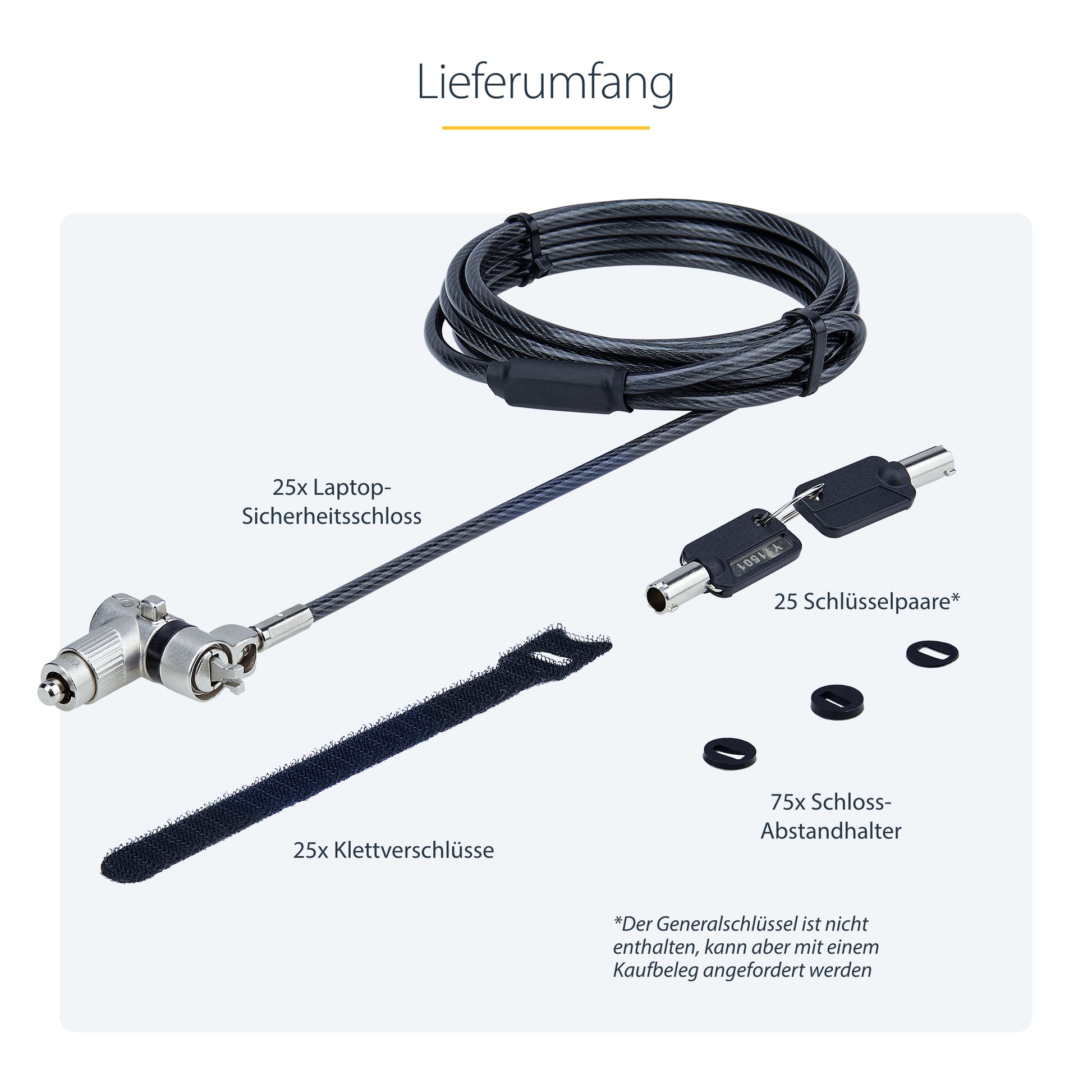 StarTech.com Kabelschloss, 25er Pack – für Notebook (Kensington/Nano/K-Slot) – 2 m, 2 Schlüssel