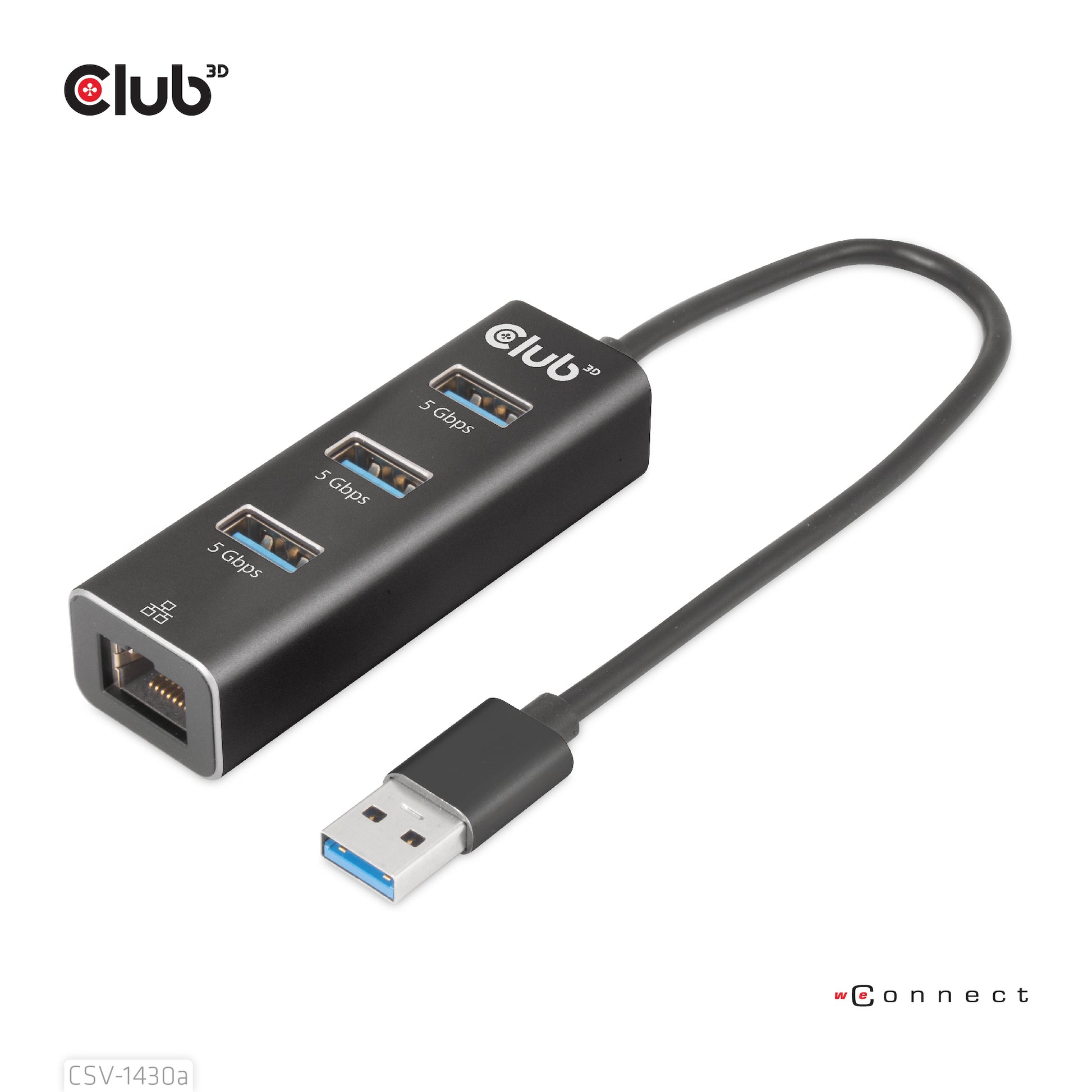 CLUB3D Club 3D CSV-1430a USB-Hub – USB 3.2 Gen 1, 3× USB-A, GbE