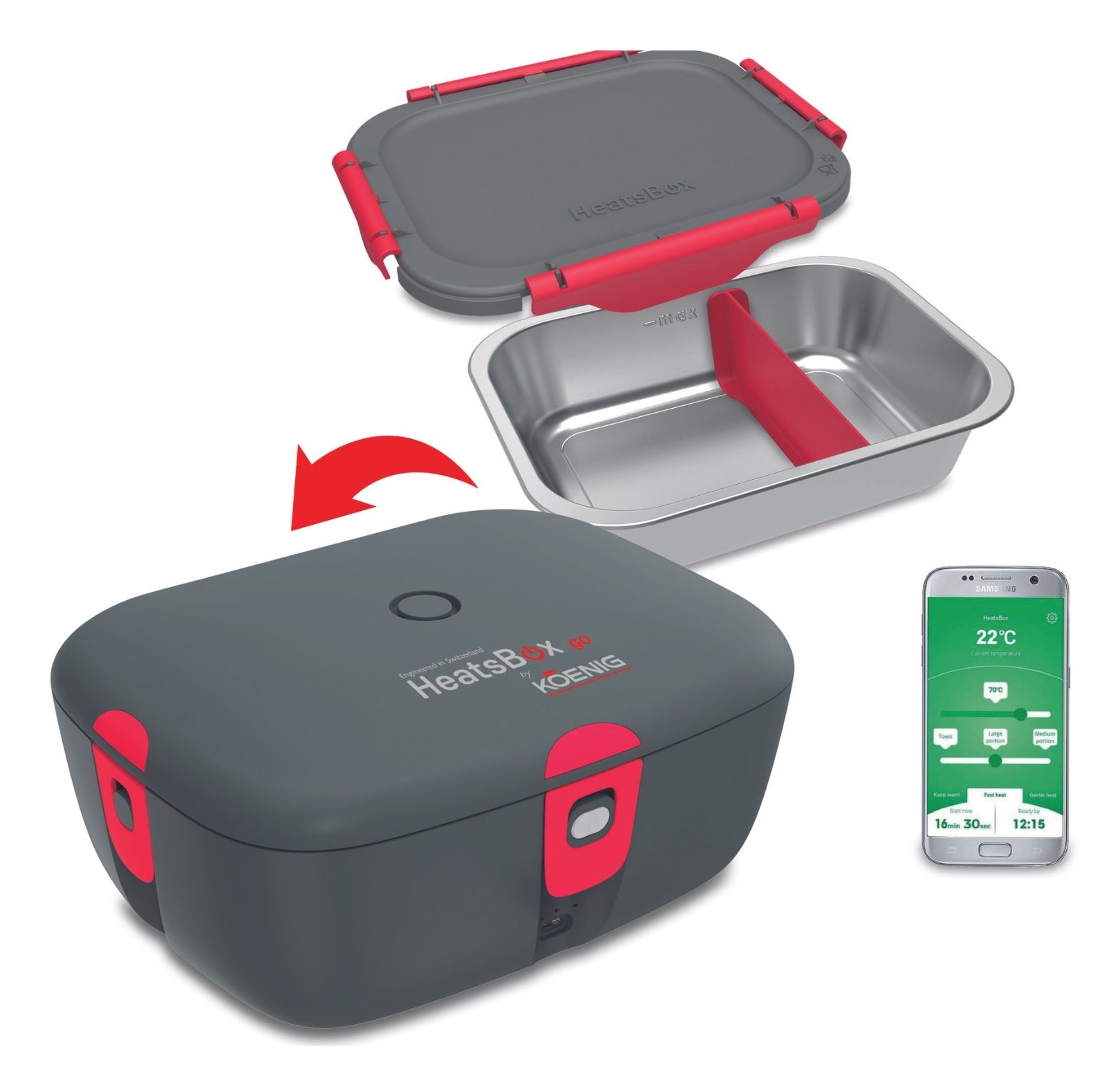 KOENIG Lunchbox 925 ml, 22 × 17,5 × 11,7 cm, Edelstahl, grau