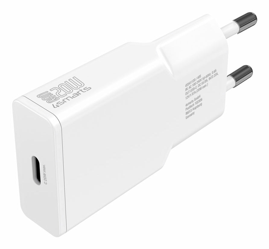 4smarts PDPlug Slim USB-Ladegerät 20 W – USB-C×1 – QC 3.0, GaN – Weiss